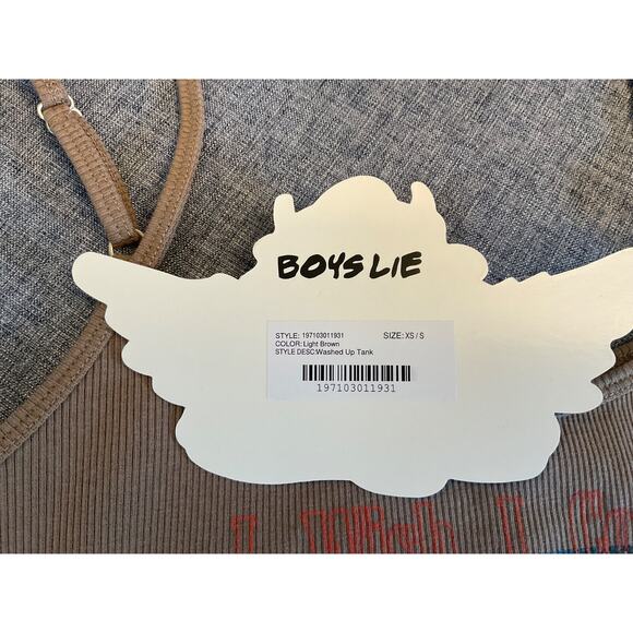 BOYS LIE FROM REVOLVE "FIX YOUR PAIN" RHINESTONE TANK LIGHT BROWN XS/S $65 MSRP - Picture 4 of 7